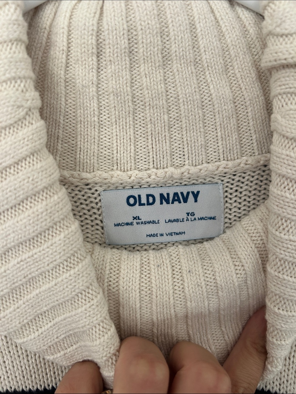 Old Navy Cream Turtleneck Sweater with Navy Stripes - Picture 2 of 3